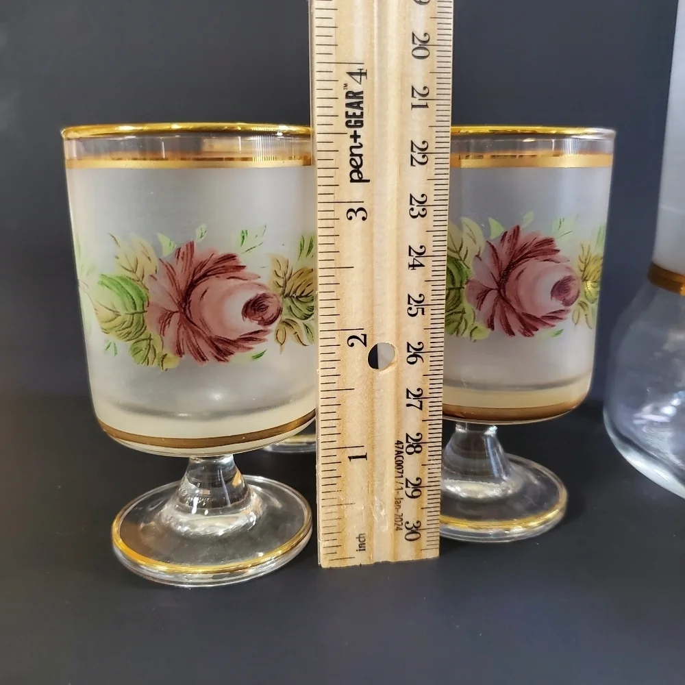 Cristallerie Hand-Painted Decanter & Glass Set MCM 1960s Made in Italy Vintage